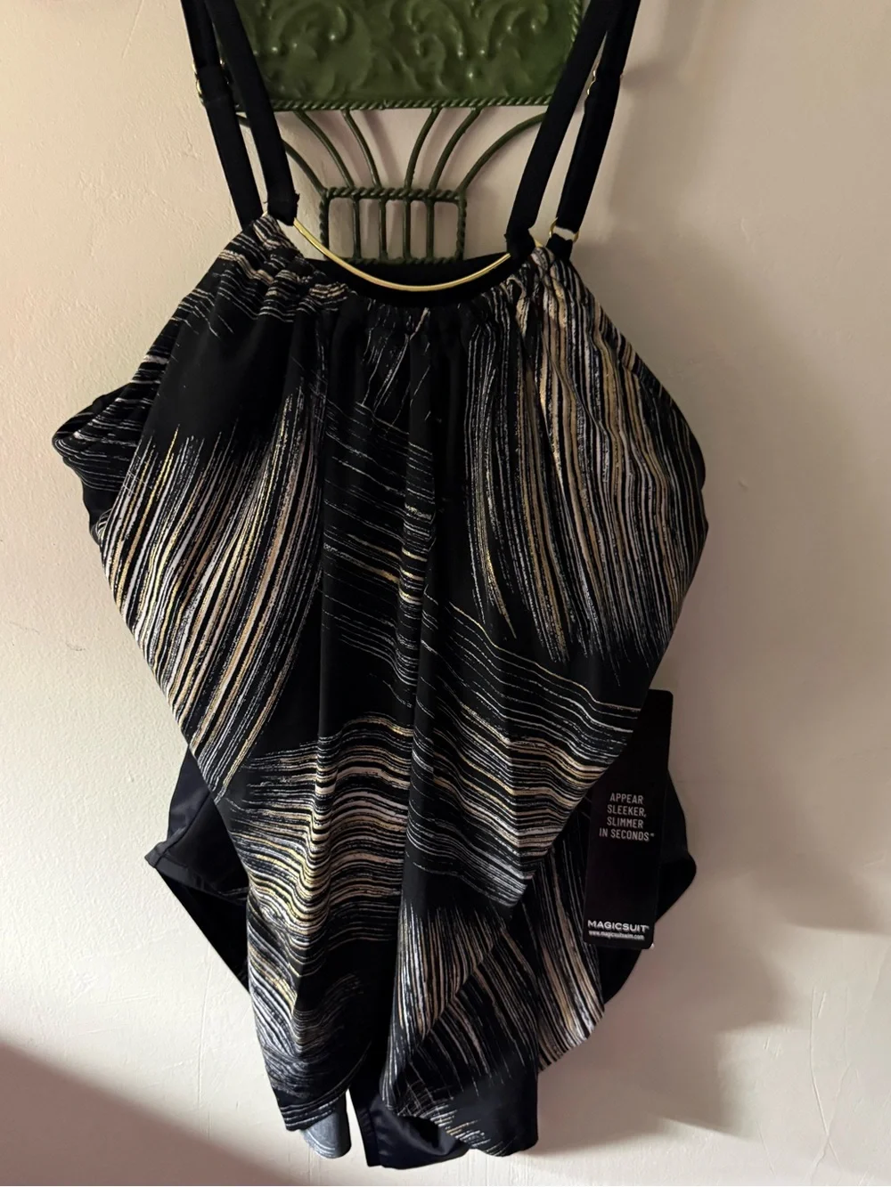 NWT  Magicsuit Stroke of Luck Jill necklace One Piece Black/Gold Sz 14